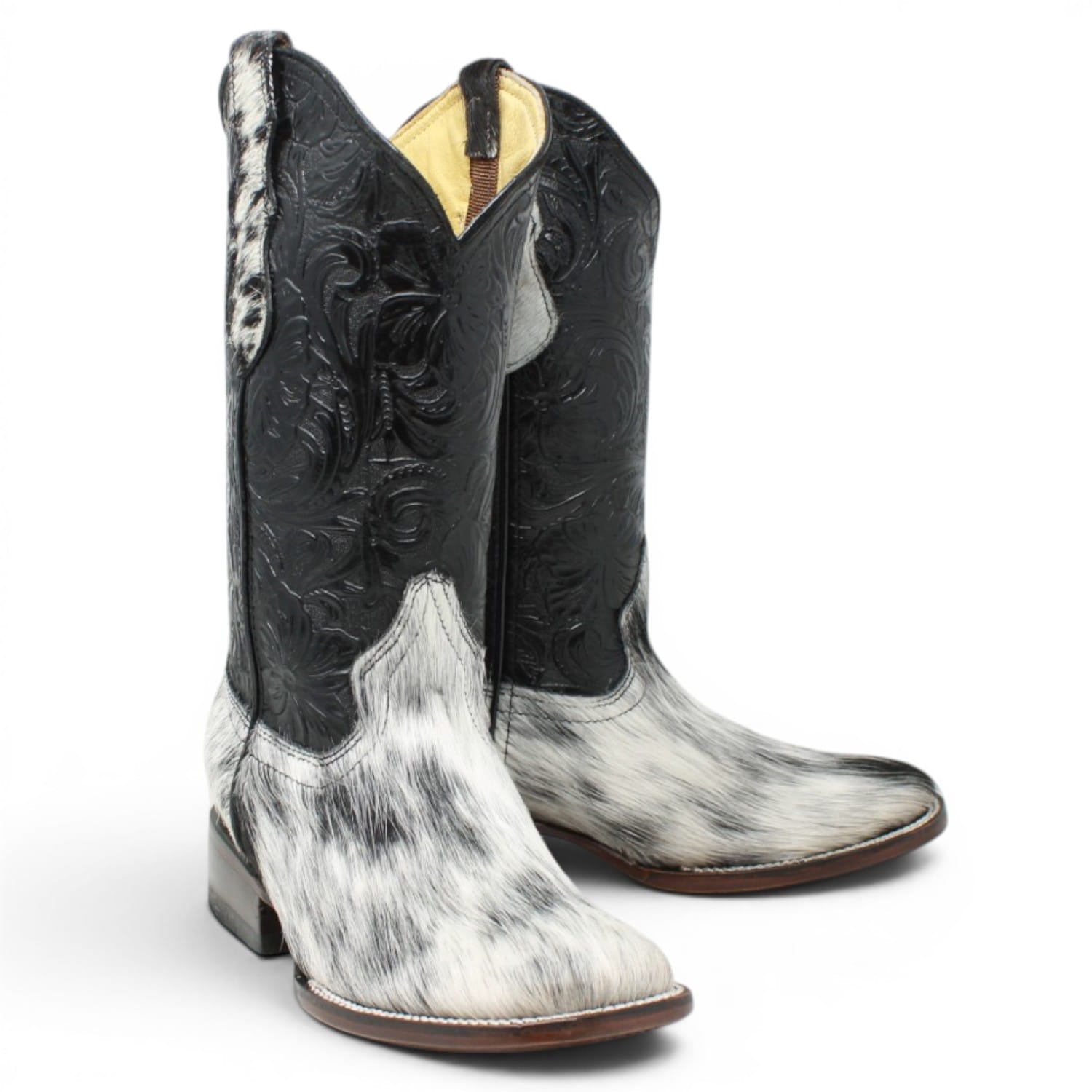 Rodeo Imports Boots Rodeo Imports Women´s Hair-on Cowhide Tooled Leather Square Toe Boots - Black & White
