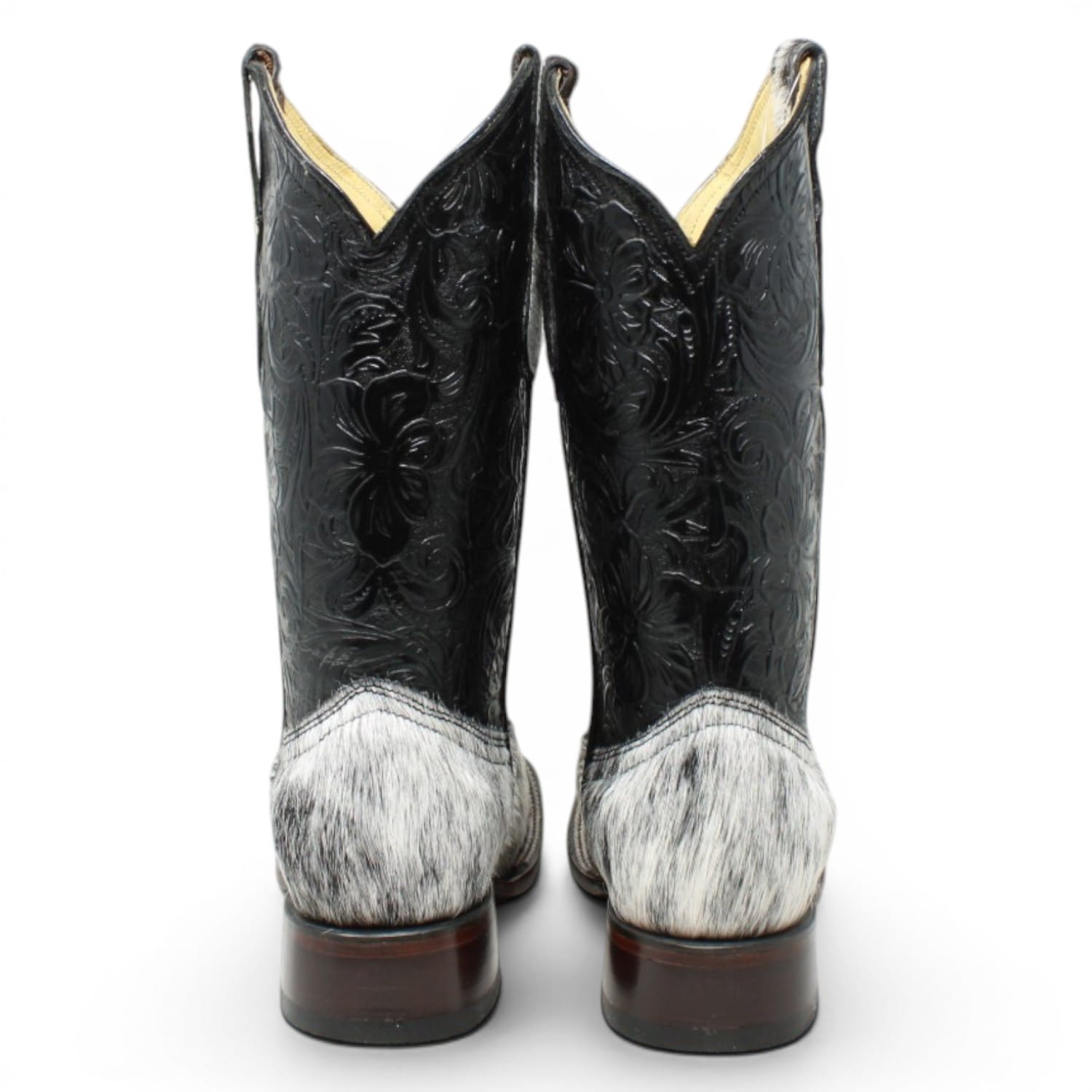 Rodeo Imports Boots Rodeo Imports Women´s Hair-on Cowhide Tooled Leather Square Toe Boots - Black & White