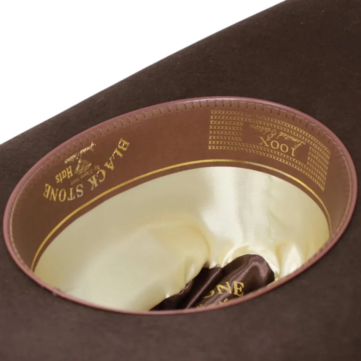 Black Stone 100X Felt Cowboy Hat Joan Sebastian Style - Choco Brown -  Inside View