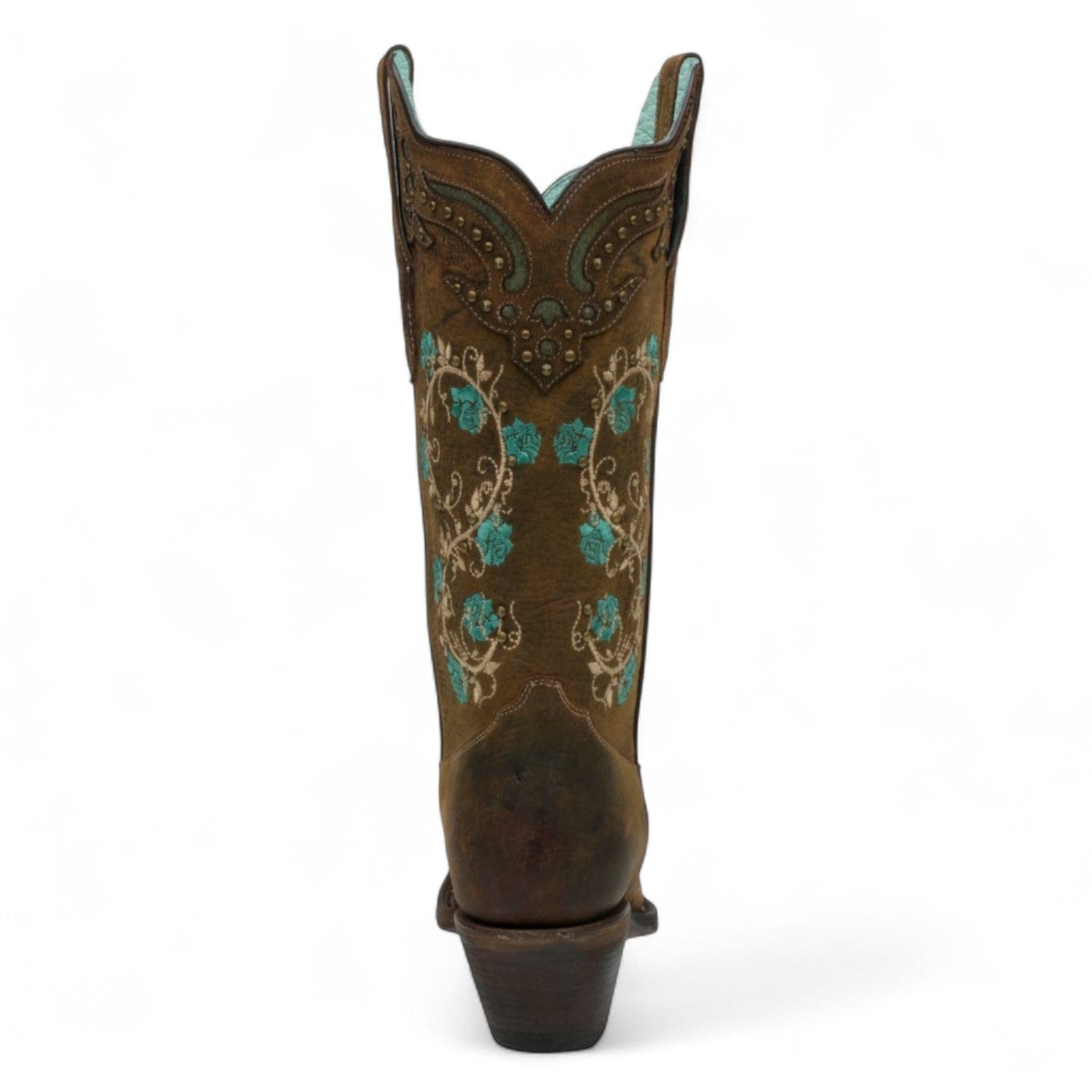Rudel & Co. Boots Women's Genuine Leather Snip Toe Boots Pecan Brown With Flowers - Ive West