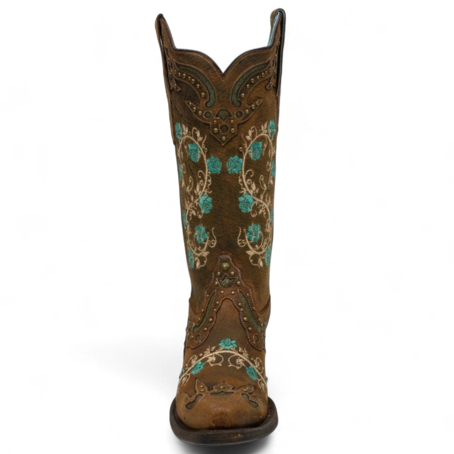 Rudel & Co. Boots Women's Genuine Leather Snip Toe Boots Pecan Brown With Flowers - Ive West