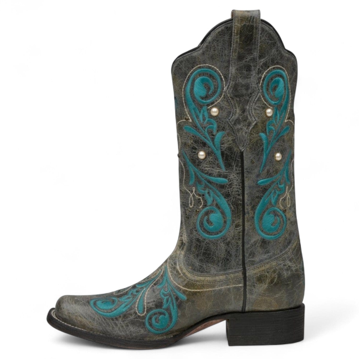Rudel & Co. Boots Women's Genuine Leather Square Toe Boots Gray and Turquoise Color- Ive West