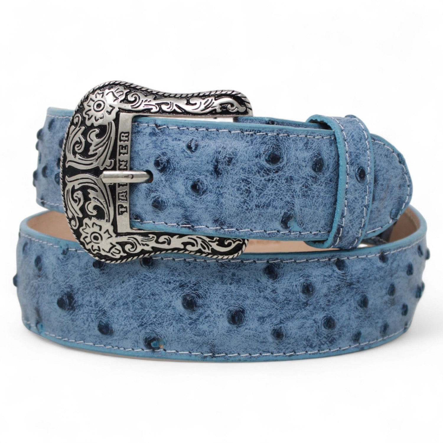 Tanner Mark Boots Belts Cinturón de Piel Genuina con Estampado de Avestruz y Hebilla Metálica Texas