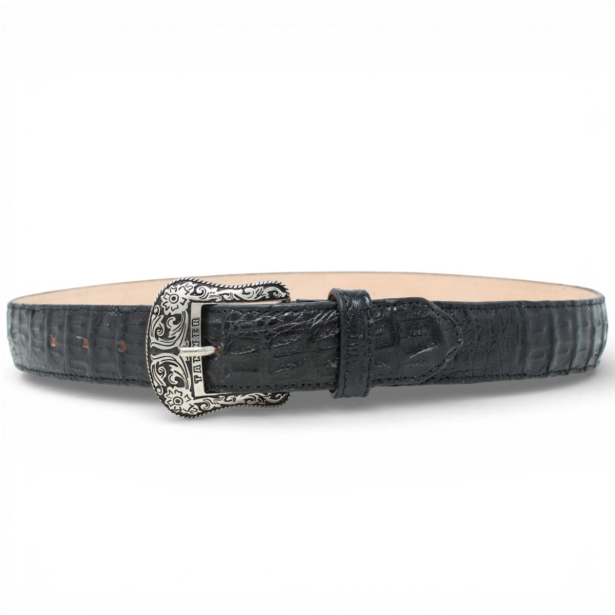 Tanner Mark Boots Belts Genuine Caiman Belly Skin Texas Metal Buckle Belt Black Color - Tanner Mark Boots