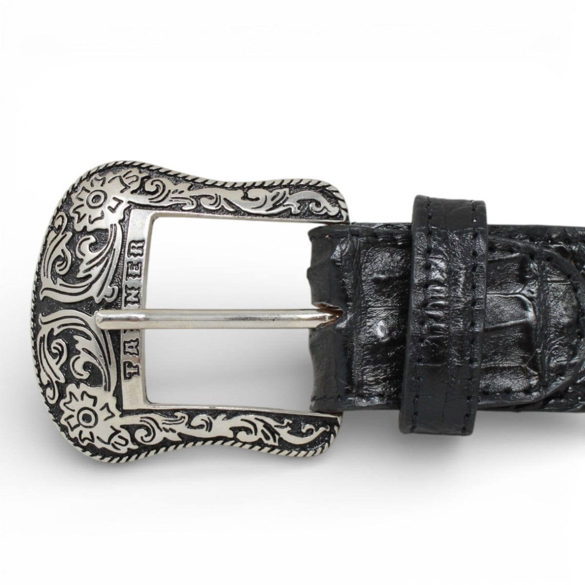 Tanner Mark Boots Belts Genuine Caiman Belly Skin Texas Metal Buckle Belt Black Color - Tanner Mark Boots
