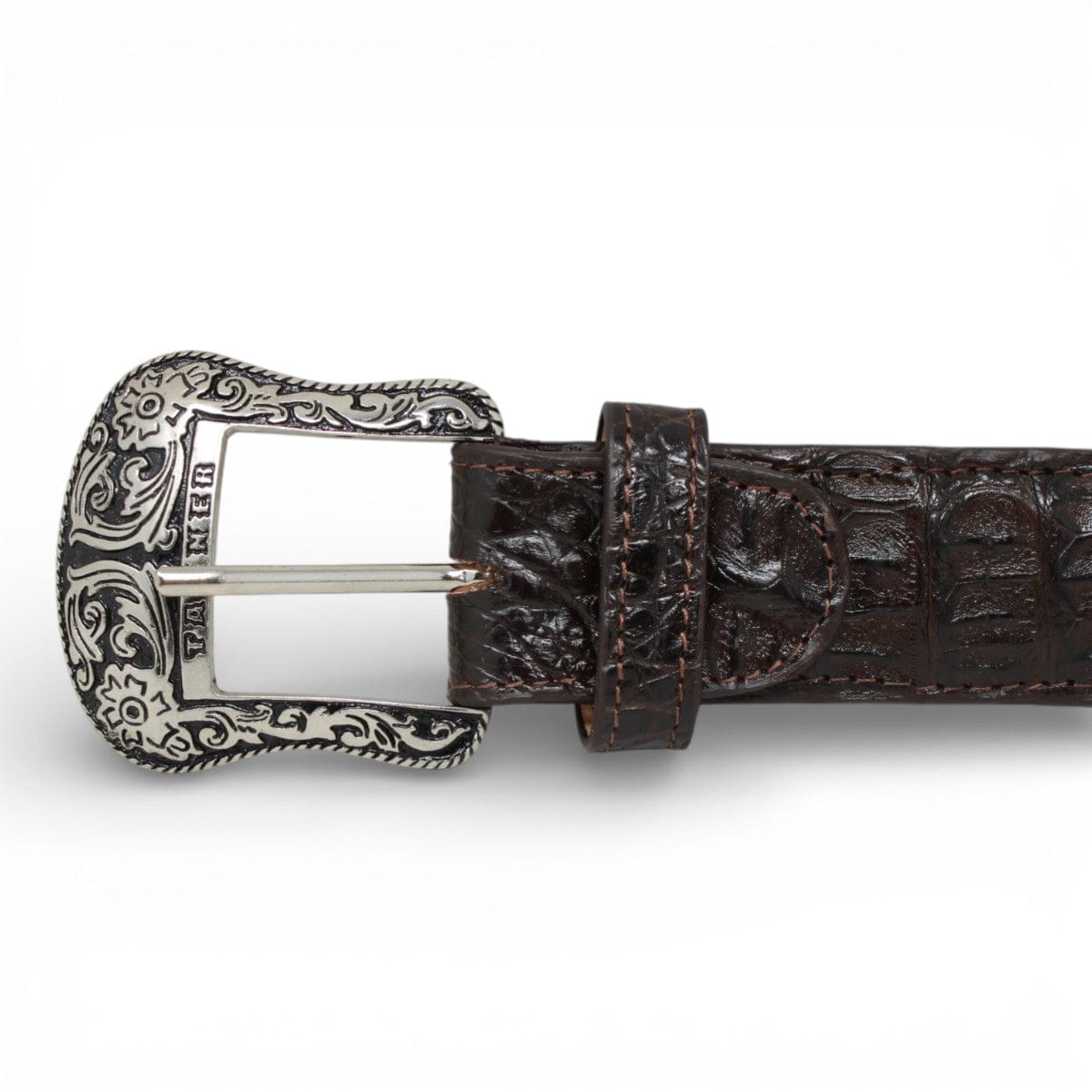 Tanner Mark Boots Belts Genuine Caiman Belly Skin Texas Metal Buckle Belt Brown Color - Tanner Mark Boots