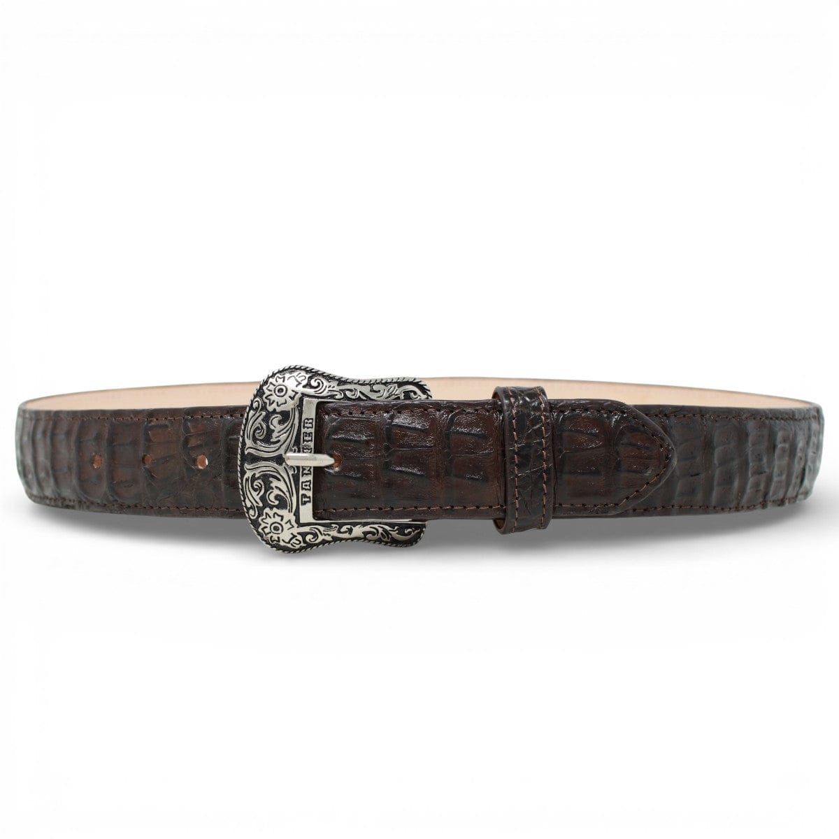 Tanner Mark Boots Belts Genuine Caiman Belly Skin Texas Metal Buckle Belt Brown Color - Tanner Mark Boots