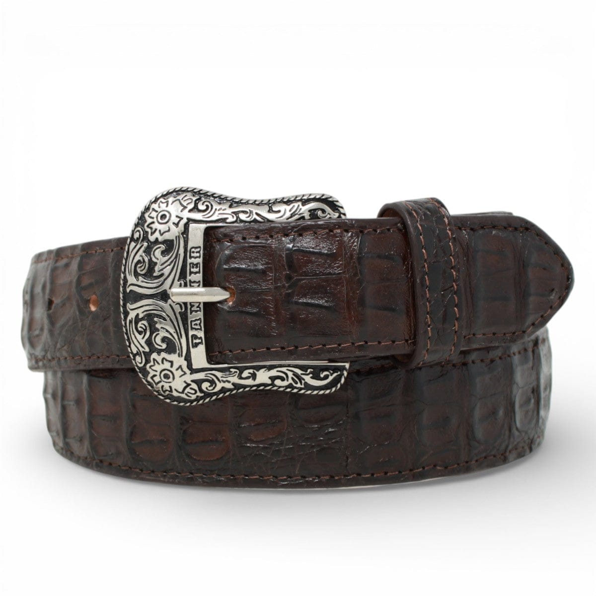 Tanner Mark Boots Belts Genuine Caiman Belly Skin Texas Metal Buckle Belt Brown Color - Tanner Mark Boots