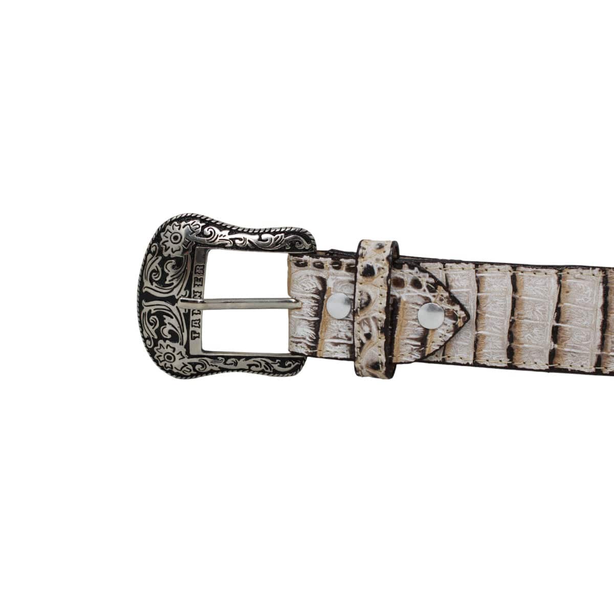 Tanner Mark Boots Belts Genuine Leather Caiman Belly Print Texas Metal Buckle Belt Natural Color - Tanner Mark Boots