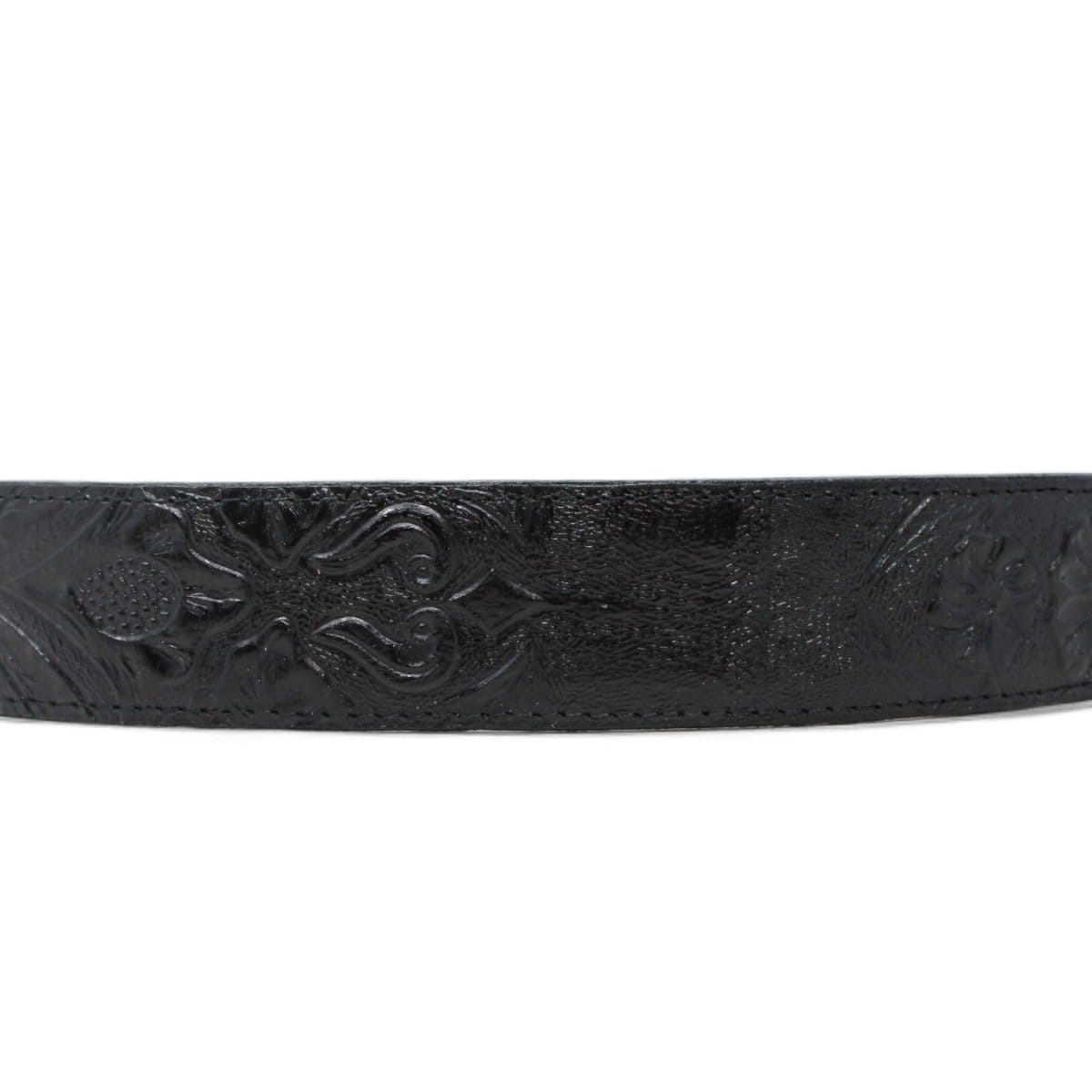 Tanner Mark Boots Belts Genuine Leather Floral Tooled Texas Metal Buckle Belt Black Color - Tanner Mark Boots