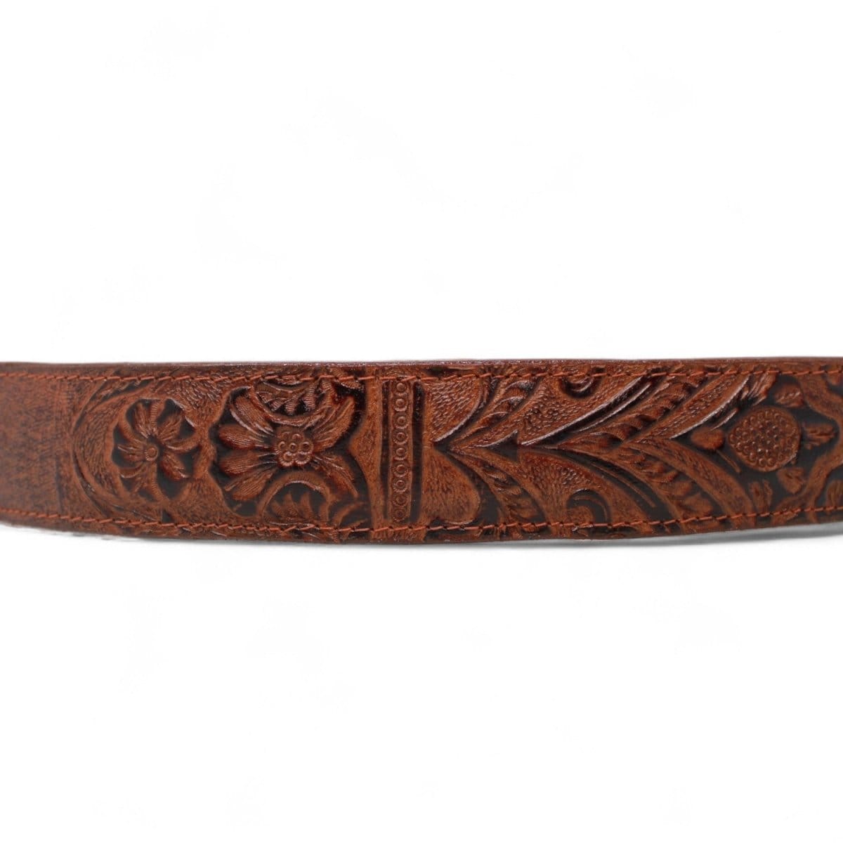 Tanner Mark Boots Belts Genuine Leather Floral Tooled Texas Metal Buckle Belt Cognac Color - Tanner Mark Boots