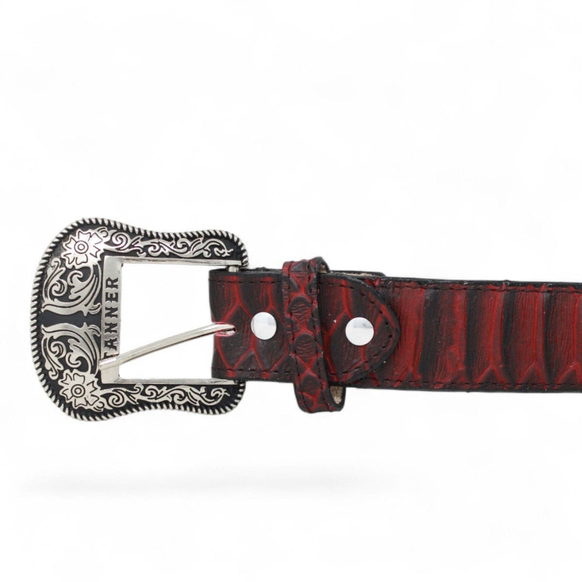 Tanner Mark Boots Belts Genuine Leather Jumbo Python Print Texas Metal Buckle Belt Red Color - Tanner Mark Boots