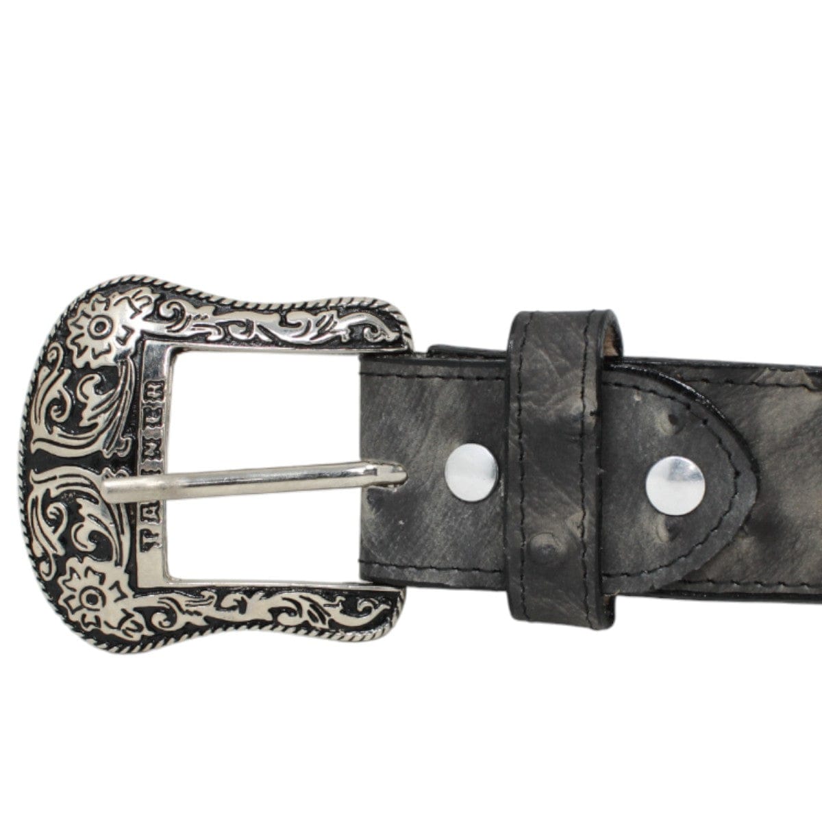 Tanner Mark Boots Belts Genuine Leather Ostrich Print Texas Metal Buckle Belt Black Color - Tanner Mark Boots