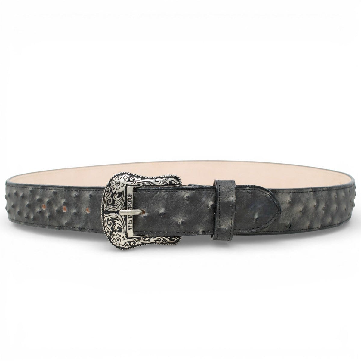 Tanner Mark Boots Belts Genuine Leather Ostrich Print Texas Metal Buckle Belt Black Color - Tanner Mark Boots