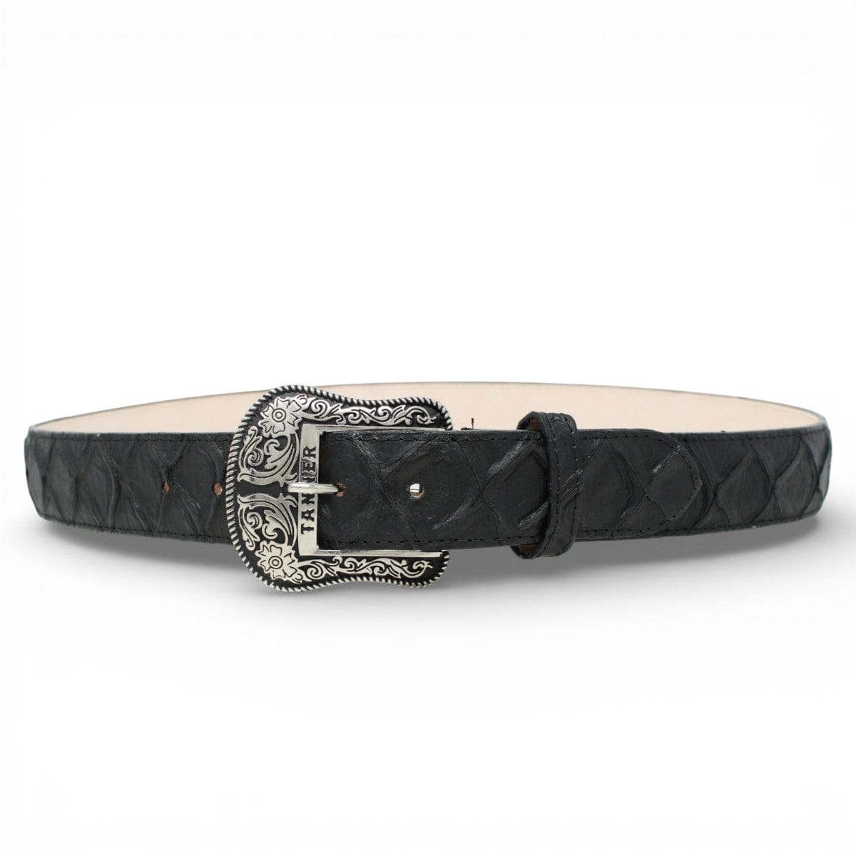Tanner Mark Boots Belts Genuine Leather Piraruccu Print Texas Metal Buckle Belt Black Color - Tanner Mark Boots
