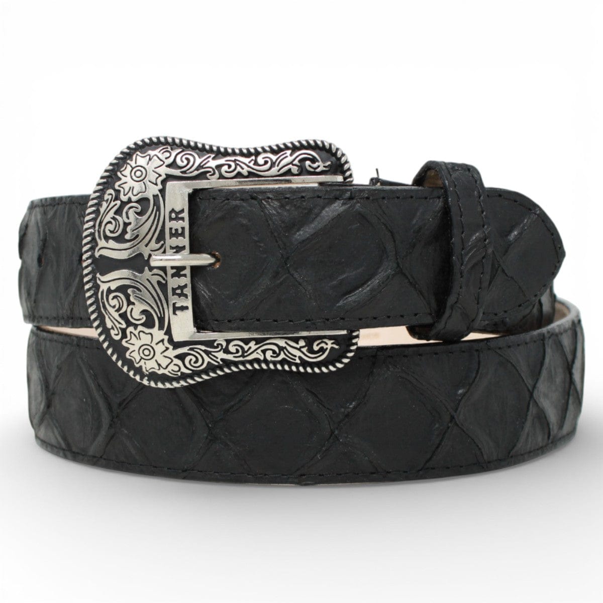 Tanner Mark Boots Belts Genuine Leather Piraruccu Print Texas Metal Buckle Belt Black Color - Tanner Mark Boots