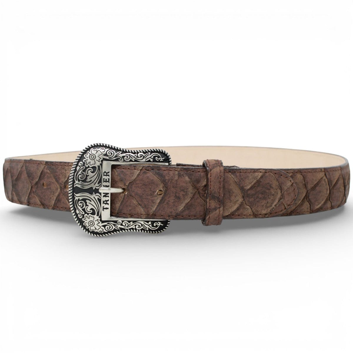 Tanner Mark Boots Belts Genuine Leather Piraruccu Print Texas Metal Buckle Belt Brown Color - Tanner Mark Boots
