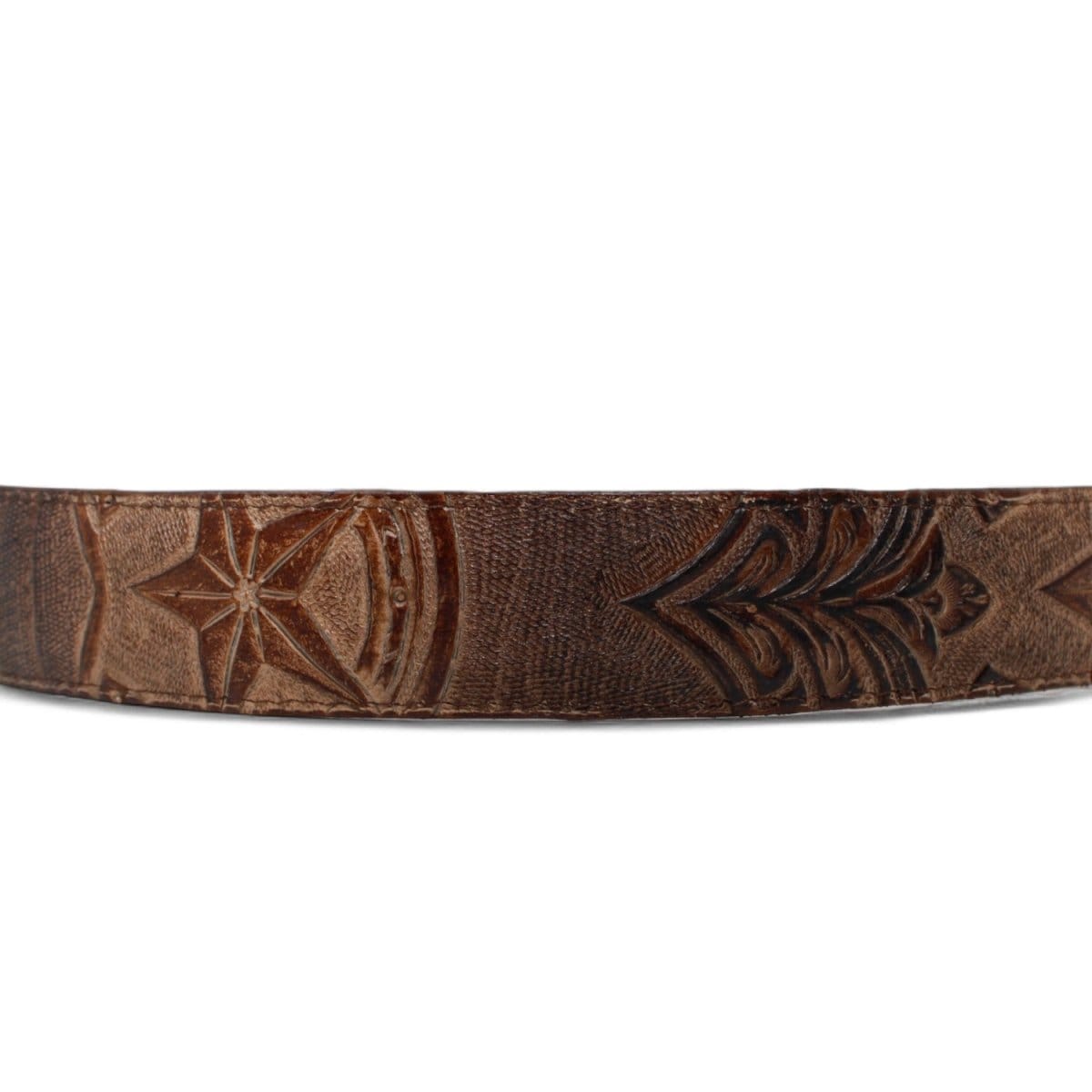 Tanner Mark Boots Belts Genuine Leather Star Tooled Texas Metal Buckle Belt Brown Color - Tanner Mark Boots