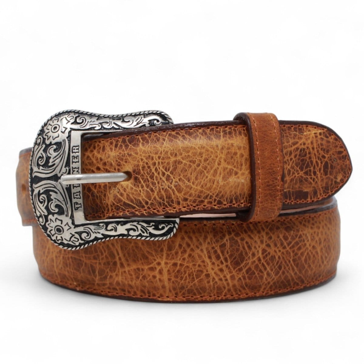 Tanner Mark Boots Belts Genuine Leather Texas Metal Buckle Belt Cognac Color - Tanner Mark Boots
