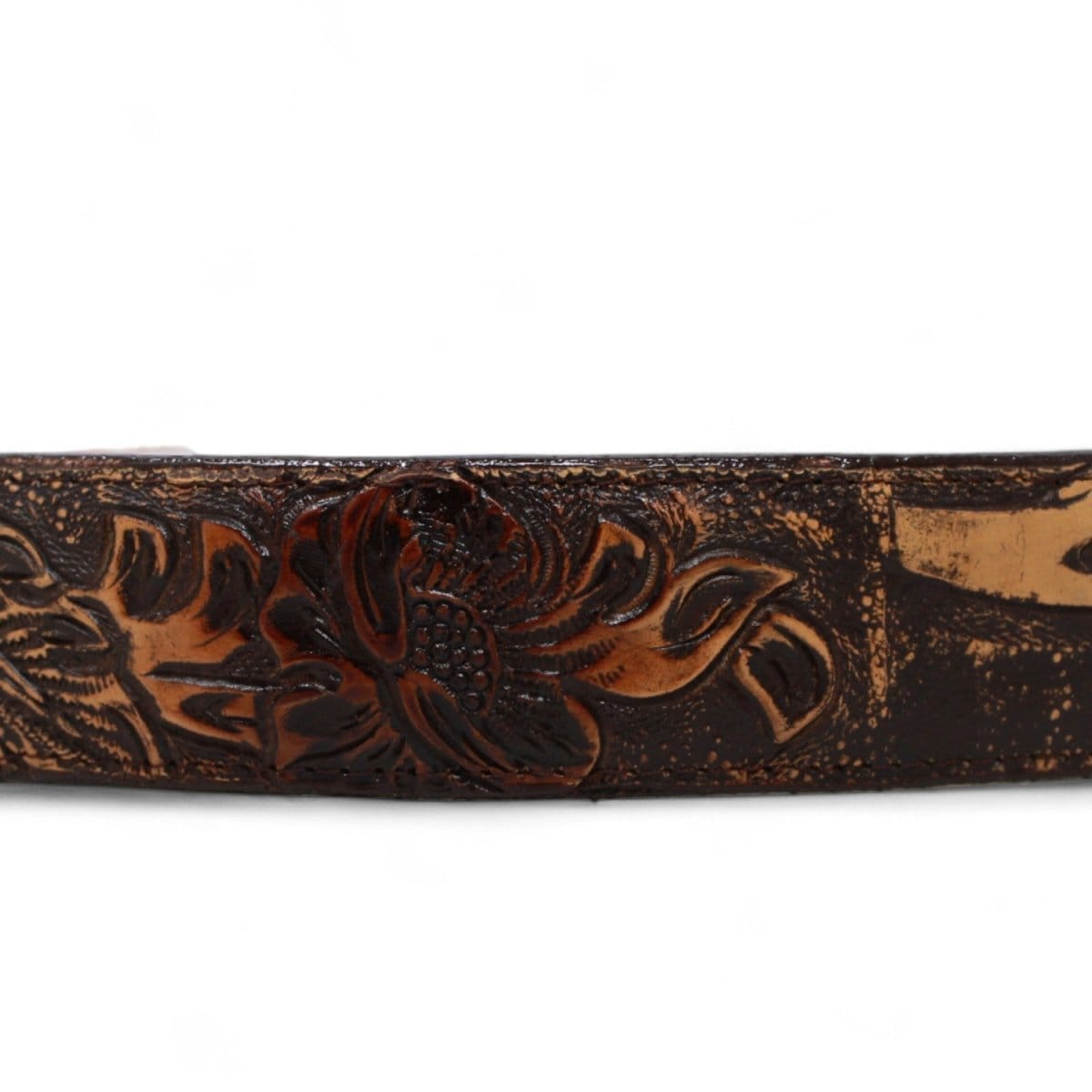 Tanner Mark Boots Belts Genuine Leather Tooled Texas Metal Buckle Belt Brown Color - Tanner Mark Boots