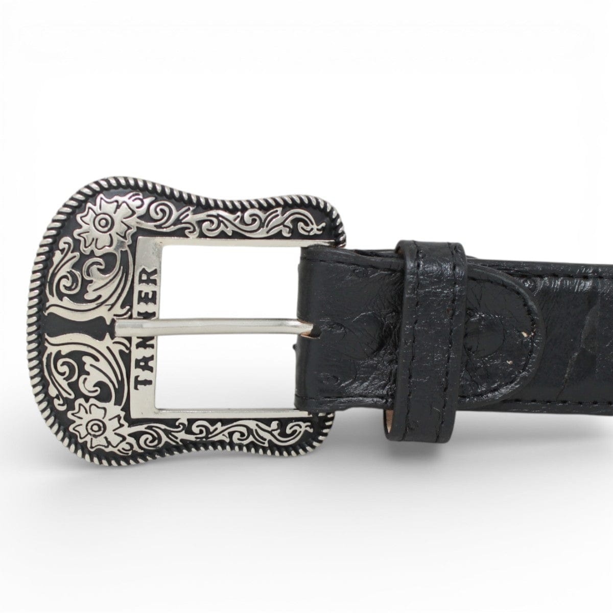 Tanner Mark Boots Belts Genuine Ostrich Skin Texas Metal Buckle Belt Black Color - Tanner Mark Boots