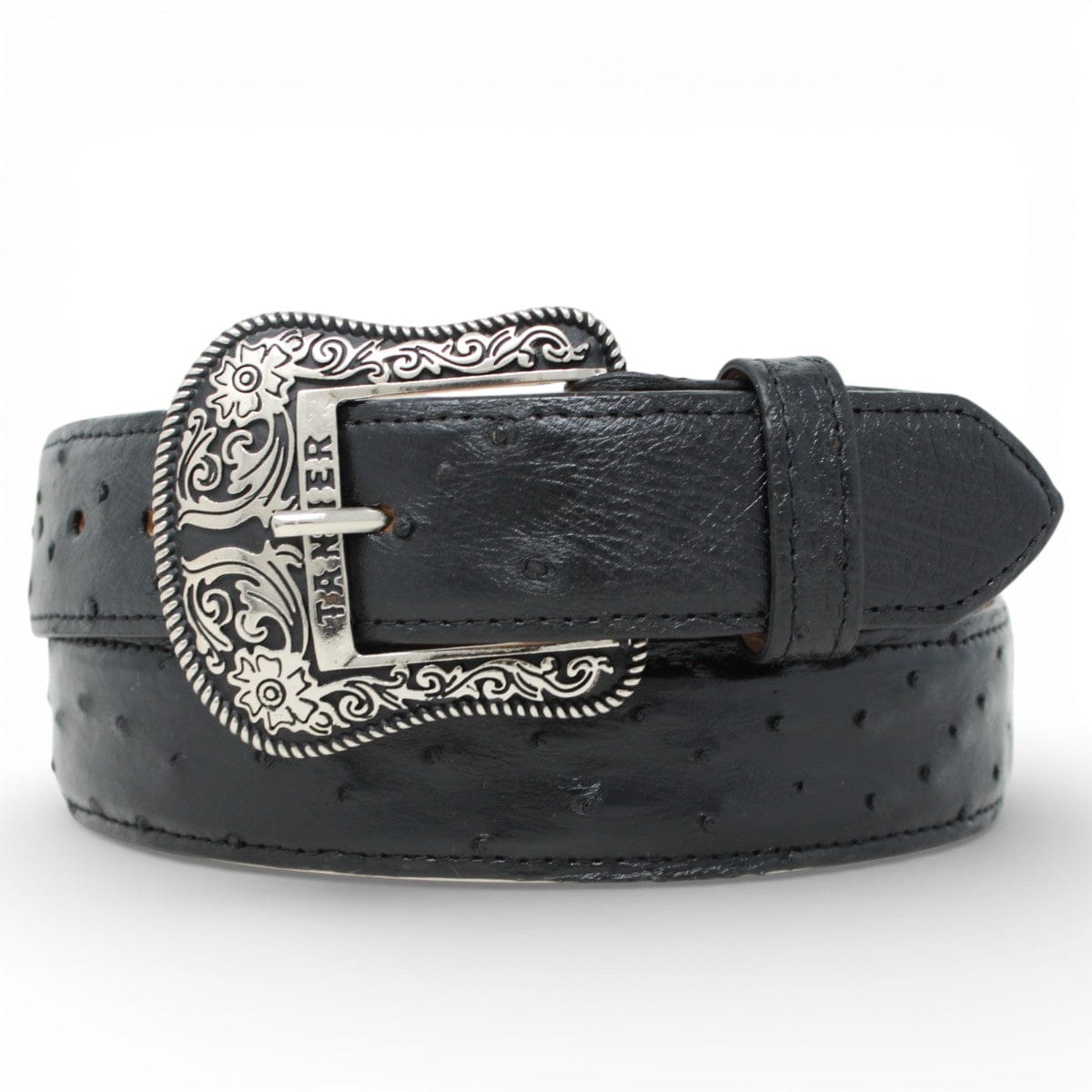 Tanner Mark Boots Belts Genuine Ostrich Skin Texas Metal Buckle Belt Black Color - Tanner Mark Boots
