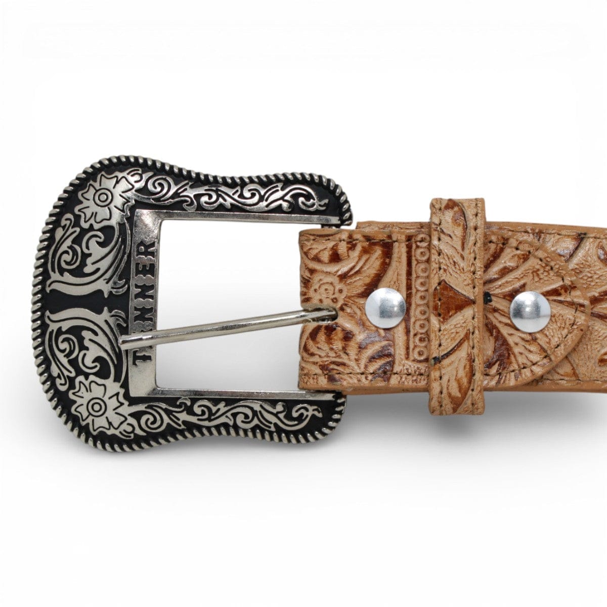 Tanner Mark Boots Belts Genuine Tooled Leather Texas Metal Buckle Belt Cognac Color - Tanner Mark Boots