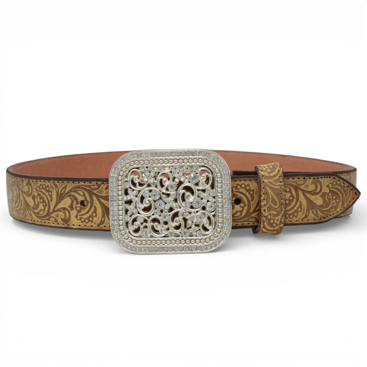 Tanner Mark Boots Belts Genuine Tooled Leather Women´s Belt Natural Color - Tanner Mark Boots