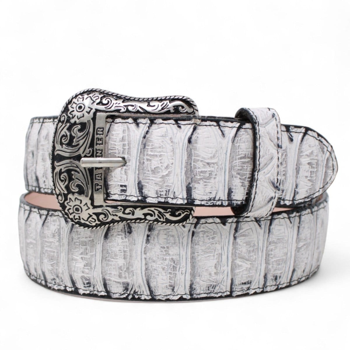 Tanner Mark Boots Belts Jumbo Python Print Texas Metal Buckle Belt Natural Color - Tanner Mark Boots