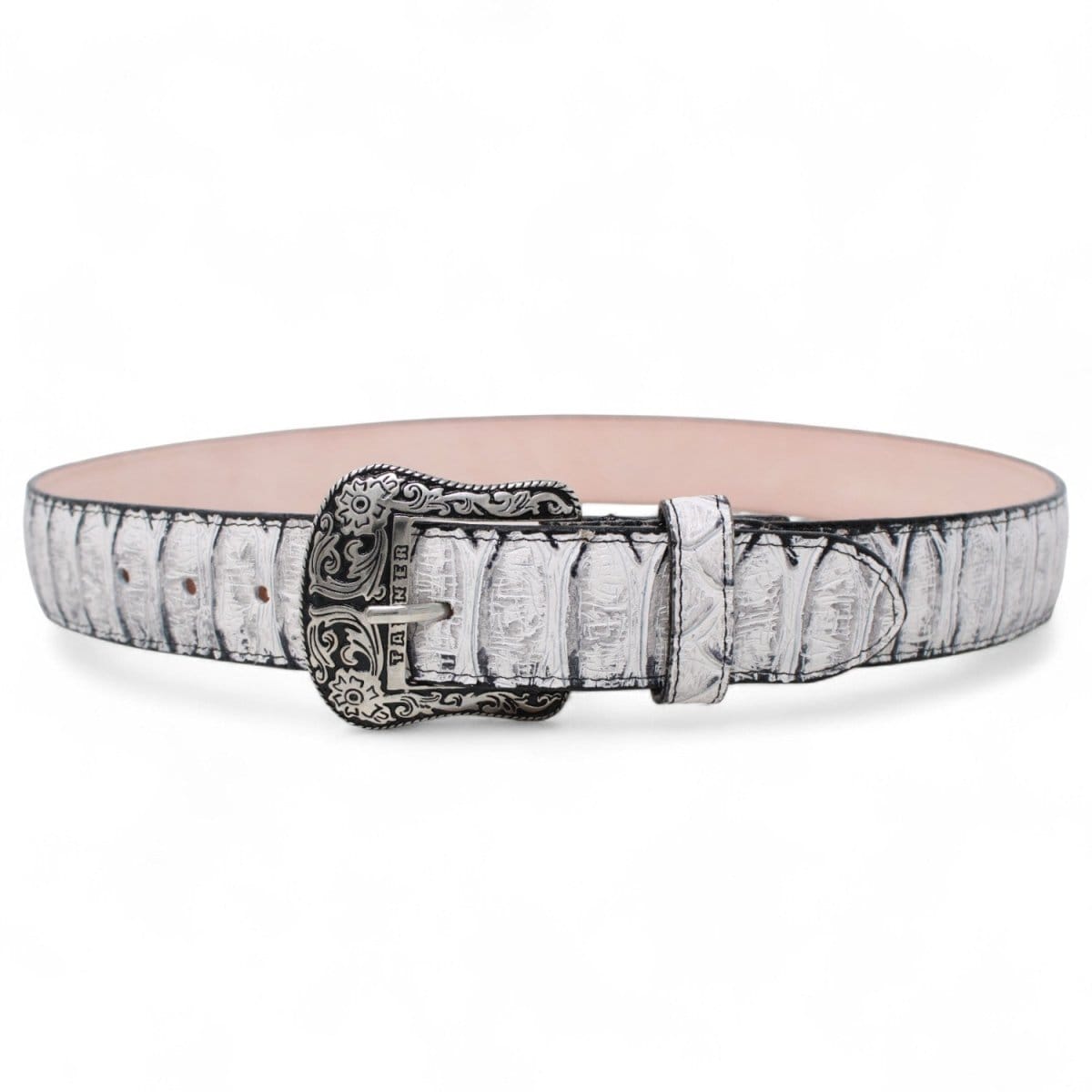 Tanner Mark Boots Belts Jumbo Python Print Texas Metal Buckle Belt Natural Color - Tanner Mark Boots