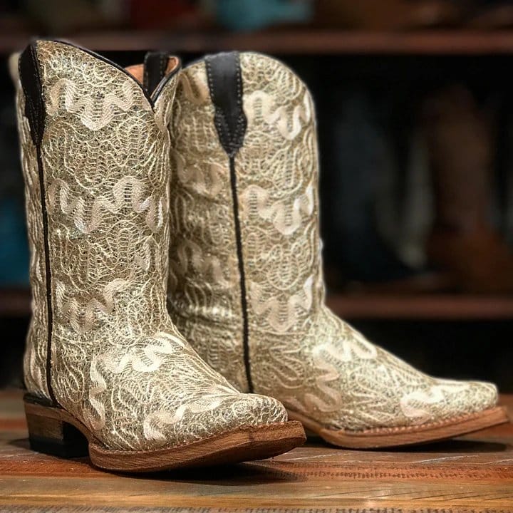 Tanner Mark Boots Boots Girl's Bailey Genuine Leather Square Toe Boots in Shimmer Beige - Tanner Mark Boots
