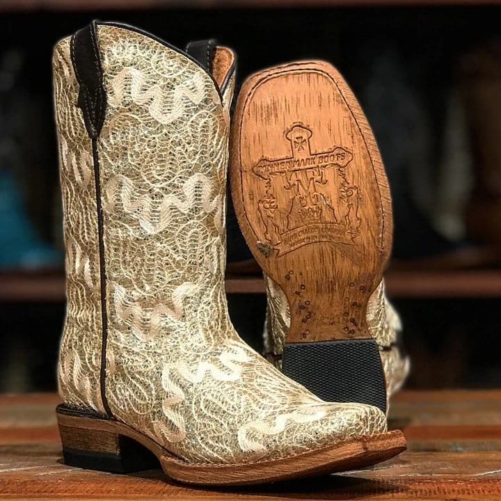 Tanner Mark Boots Boots Girl's Bailey Genuine Leather Square Toe Boots in Shimmer Beige - Tanner Mark Boots