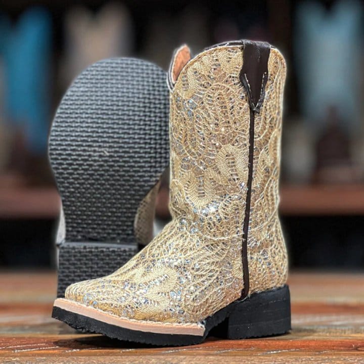 Tanner Mark Boots Boots Girl's Bailey Genuine Leather Square Toe Boots in Shimmer Beige - Tanner Mark Boots