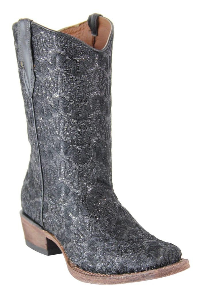 Tanner Mark Boots Boots Girl's Dakota Genuine Leather Square Toe Boots in Shimmer Black - Tanner Mark Boots