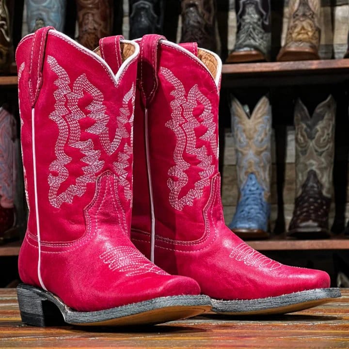 Tanner Mark Boots Boots Girl's Dolly Genuine Leather Square Toe Boots in Hot Pink - Tanner Mark Boots