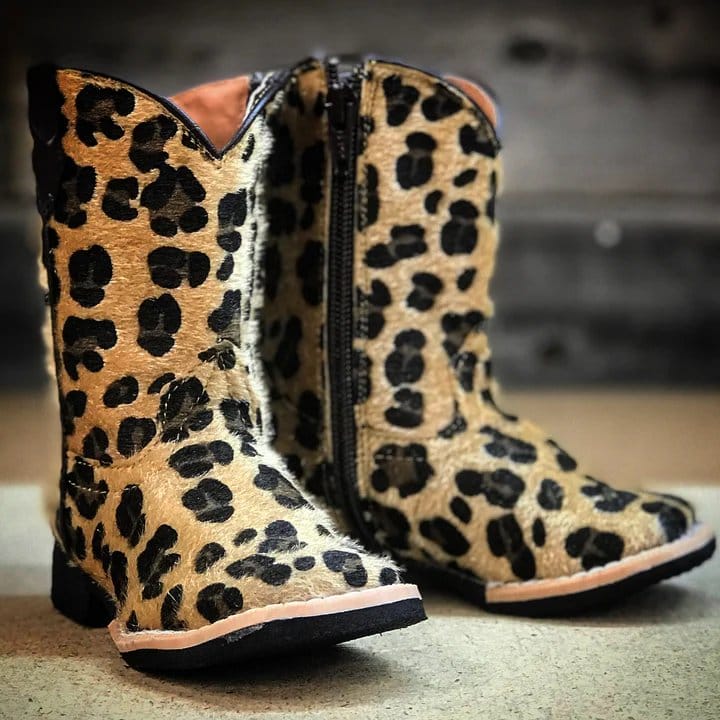 Tanner Mark Boots Boots Girl's Leopard Cowgirl Genuine Leather Square Toe Boots - Tanner Mark Boots