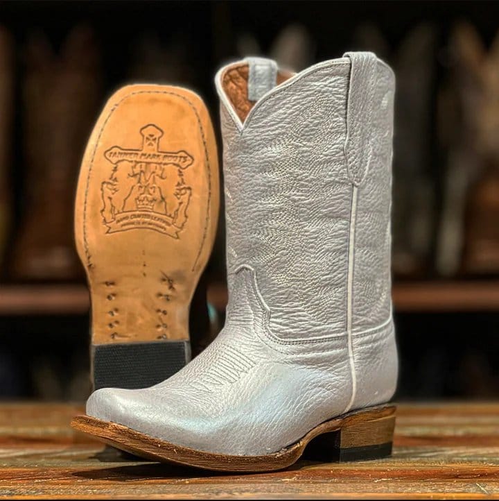 Tanner Mark Boots Boots Girl's Lil Sterling Genuine Leather Square Toe Boots in Metallic Silver - Tanner Mark Boots