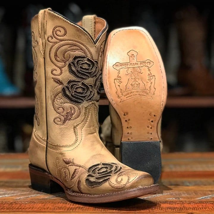 Tanner Mark Boots Boots Girl's McAllen Genuine Leather Square Toe Boots in Burnished Sand - Tanner Mark Boots