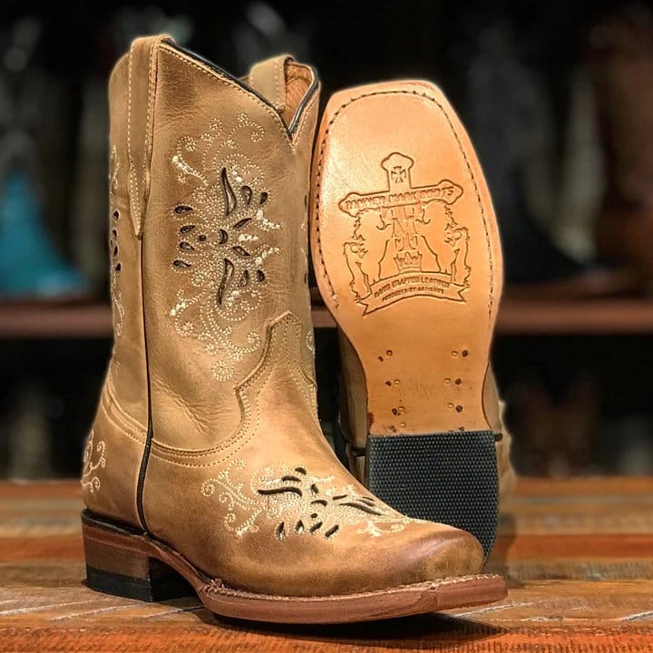 Tanner Mark Boots Boots Girl's Mesquite Genuine Leather Square Toe Boots in Burnished Sand - Tanner Mark Boots