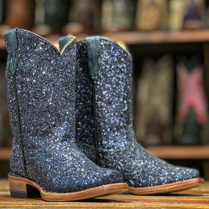 Tanner Mark Boots Boots Girl's Midnight Rider Genuine Leather Square Toe Boots in Cobalt Blue - Tanner Mark Boots