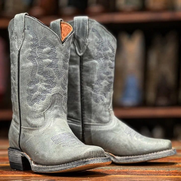 Tanner Mark Boots Boots Girl's Miranda Genuine Leather Square Toe Boots in Steel Grey - Tanner Mark Boots