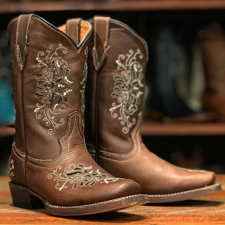 Tanner Mark Boots Boots Girl's Pasadena Genuine Leather Square Toe Boots in Chocolate - Tanner Mark Boots
