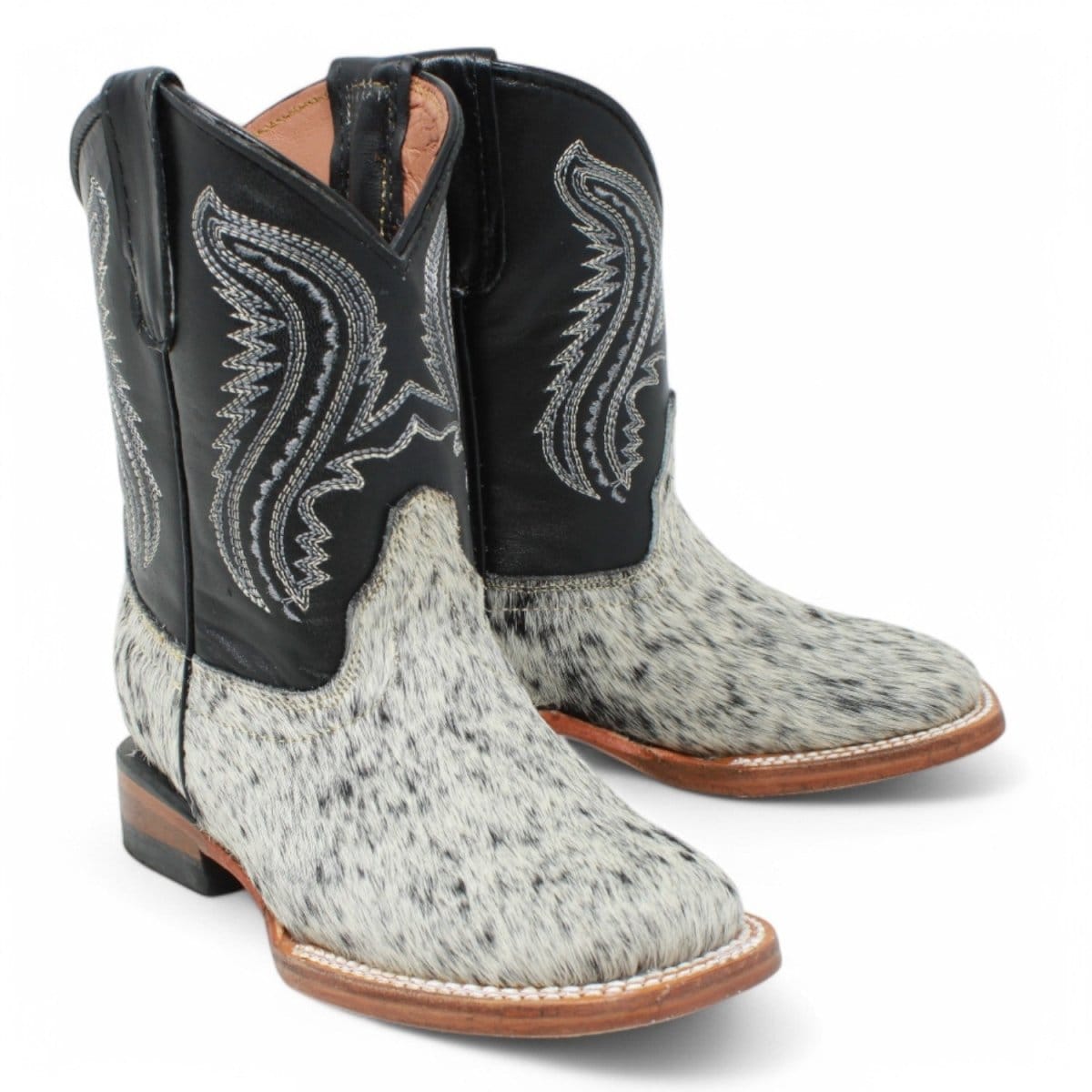 Tanner Mark Boots Boots Kids Genuine Leather and Cow Hair Square Toe Boots in Black - Tanner Mark Boots