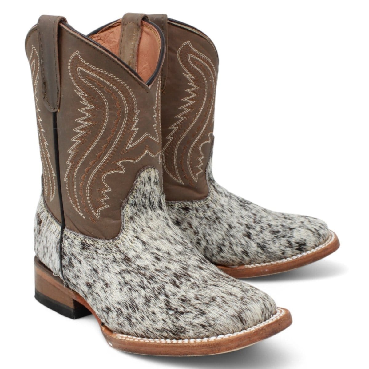 Tanner Mark Boots Boots Kids Genuine Leather and Cow Hair Square Toe Boots in Brown - Tanner Mark Boots