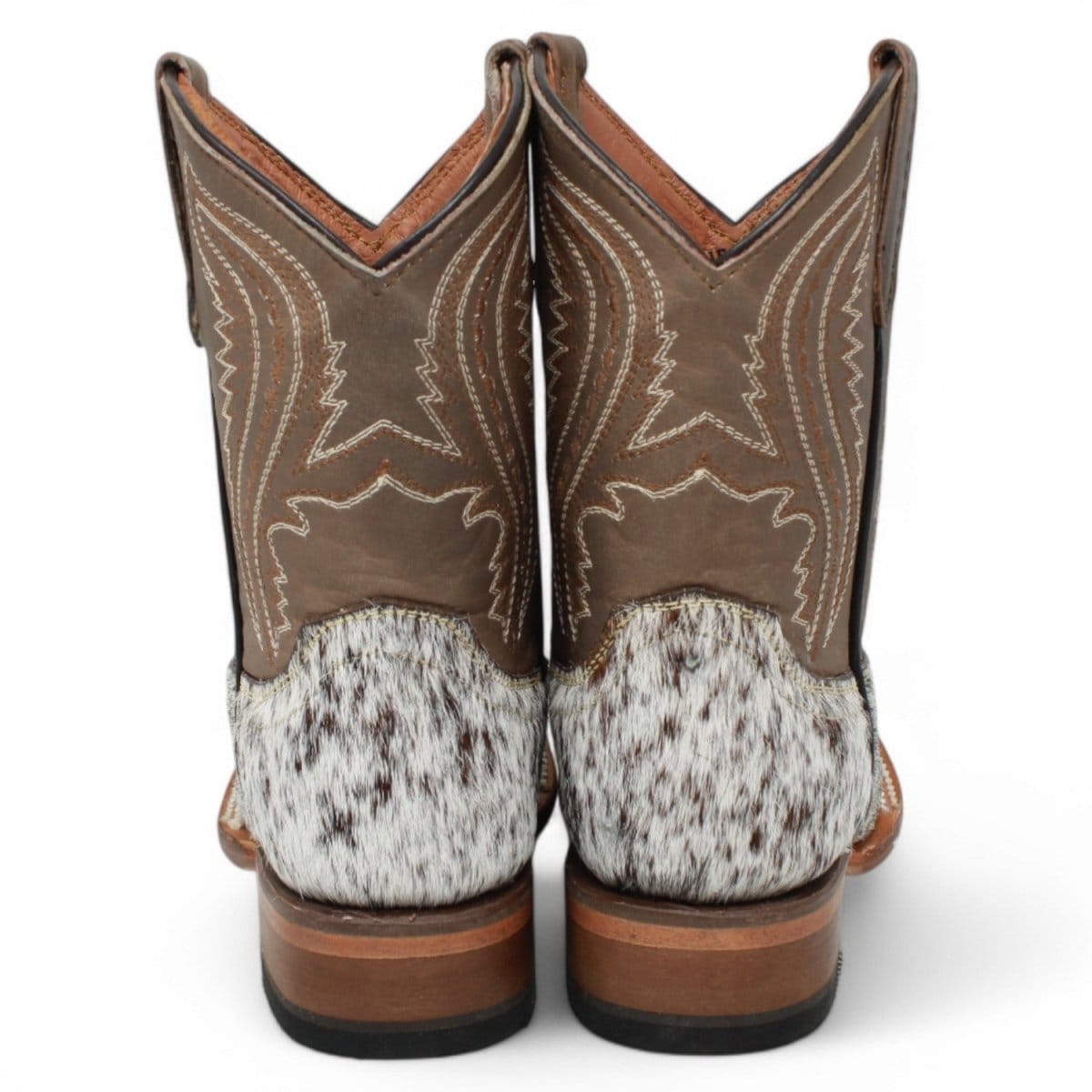 Tanner Mark Boots Boots Kids Genuine Leather and Cow Hair Square Toe Boots in Brown - Tanner Mark Boots