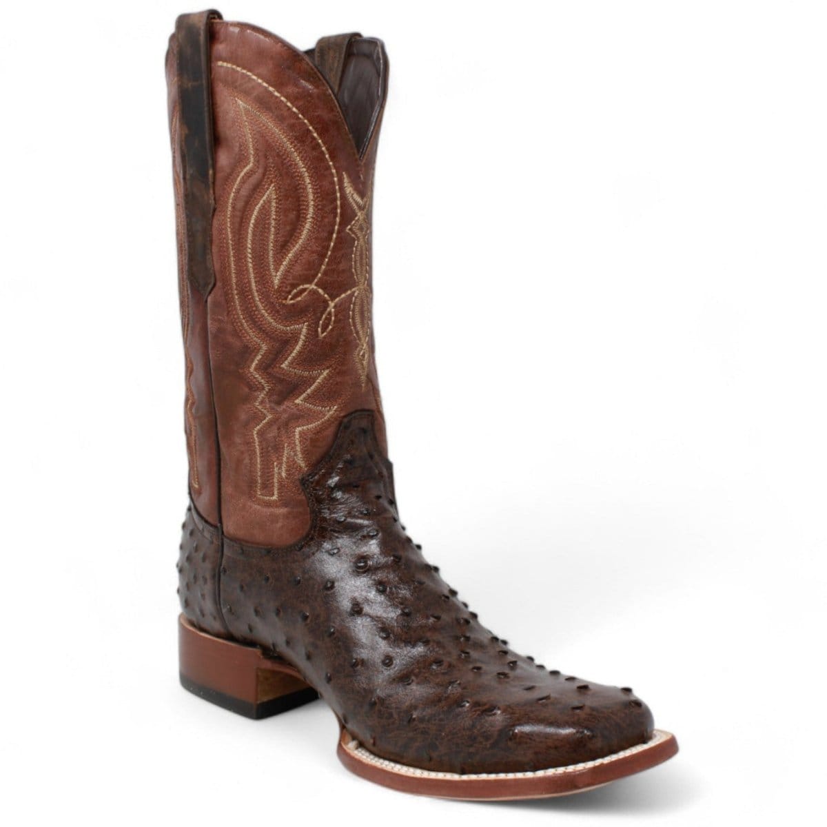 Tanner Mark Boots Boots Men's Big Cabin Ostrich Print Wide Square Toe Boots in Chocolate - Tanner Mark Boots