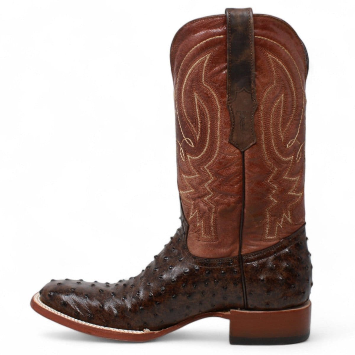 Tanner Mark Boots Boots Men's Big Cabin Ostrich Print Wide Square Toe Boots in Chocolate - Tanner Mark Boots