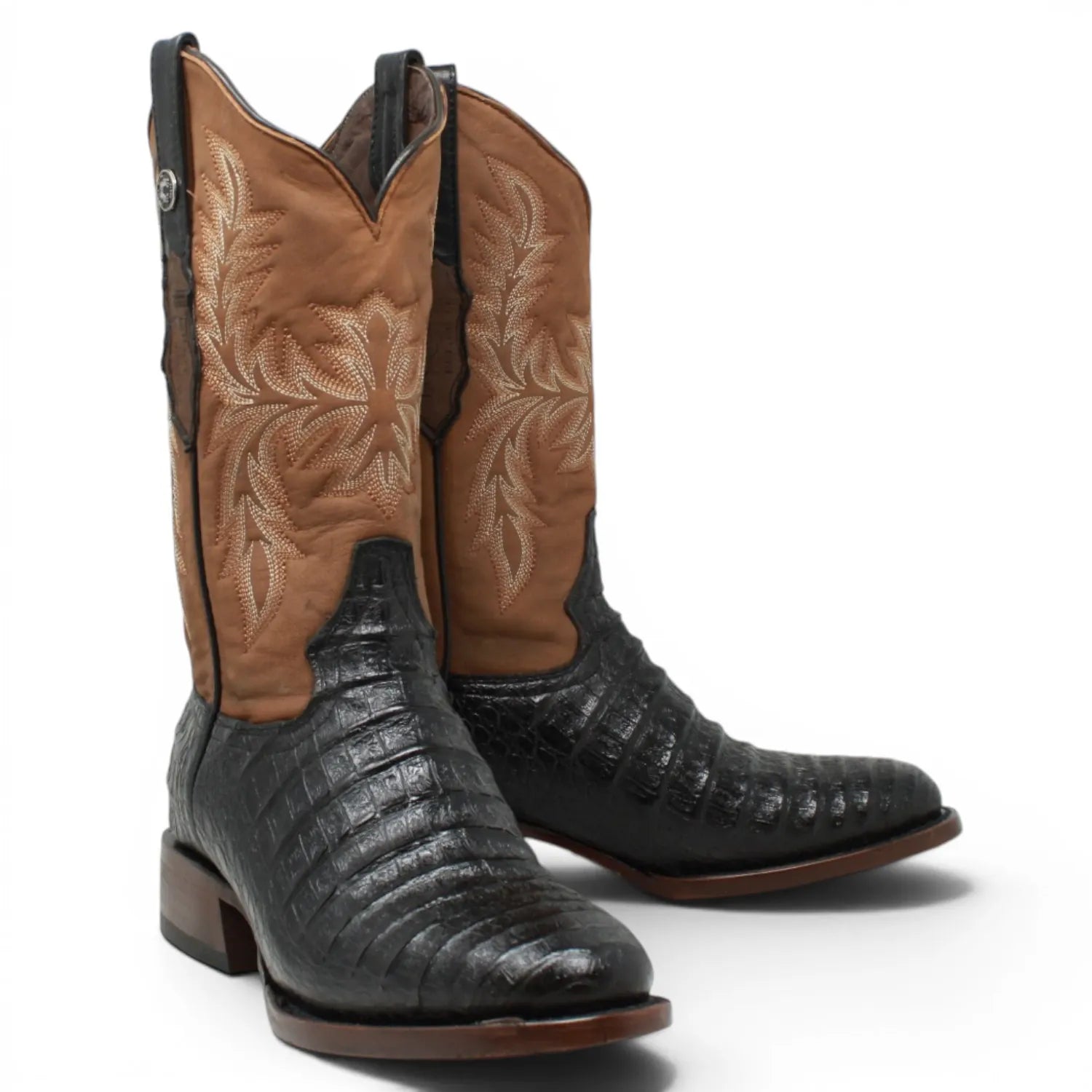 Tanner Mark Boots Boots Men's Caiman Belly Print Round Toe Boots in Matte Black - Tanner Mark Boots