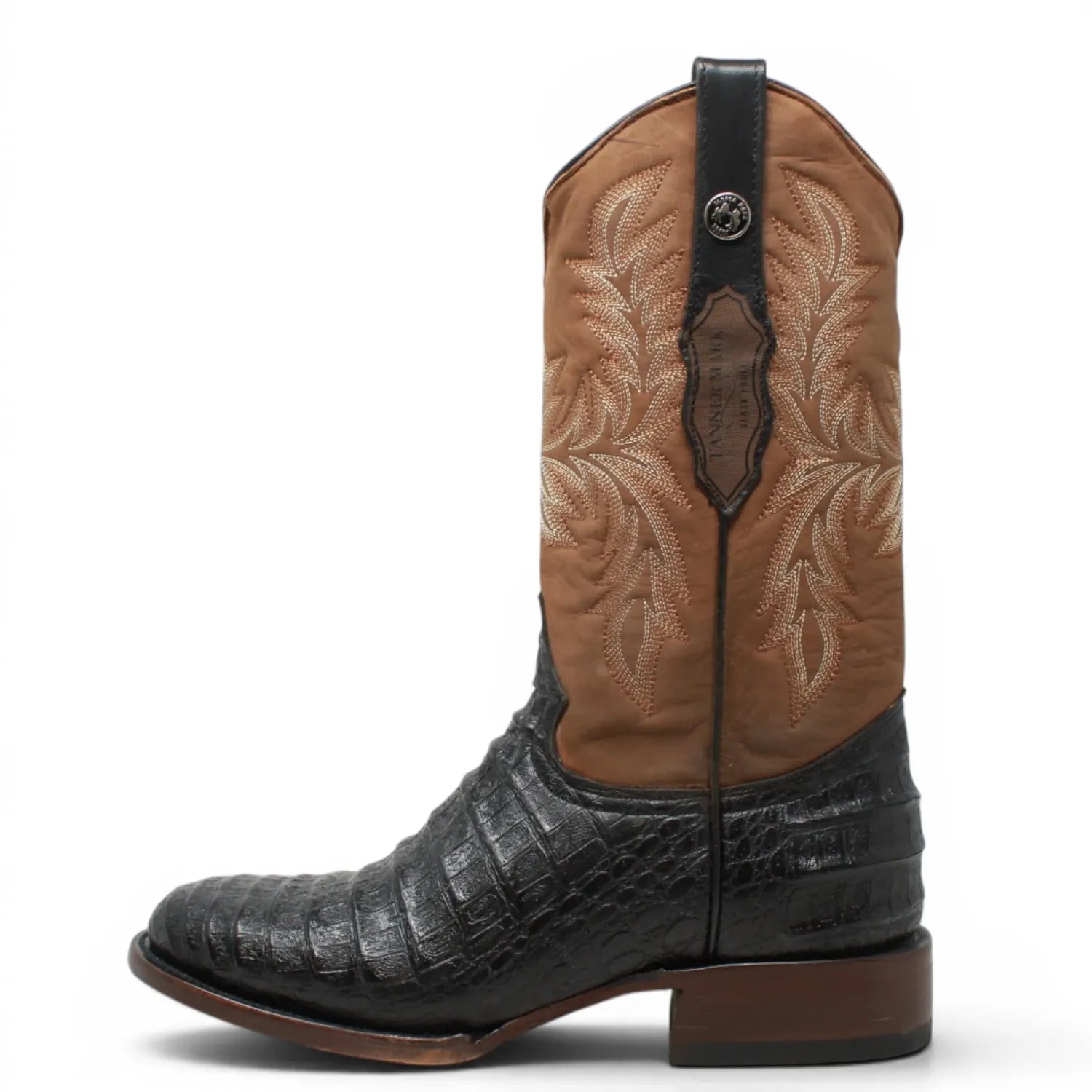Tanner Mark Boots Boots Men's Caiman Belly Print Round Toe Boots in Matte Black - Tanner Mark Boots