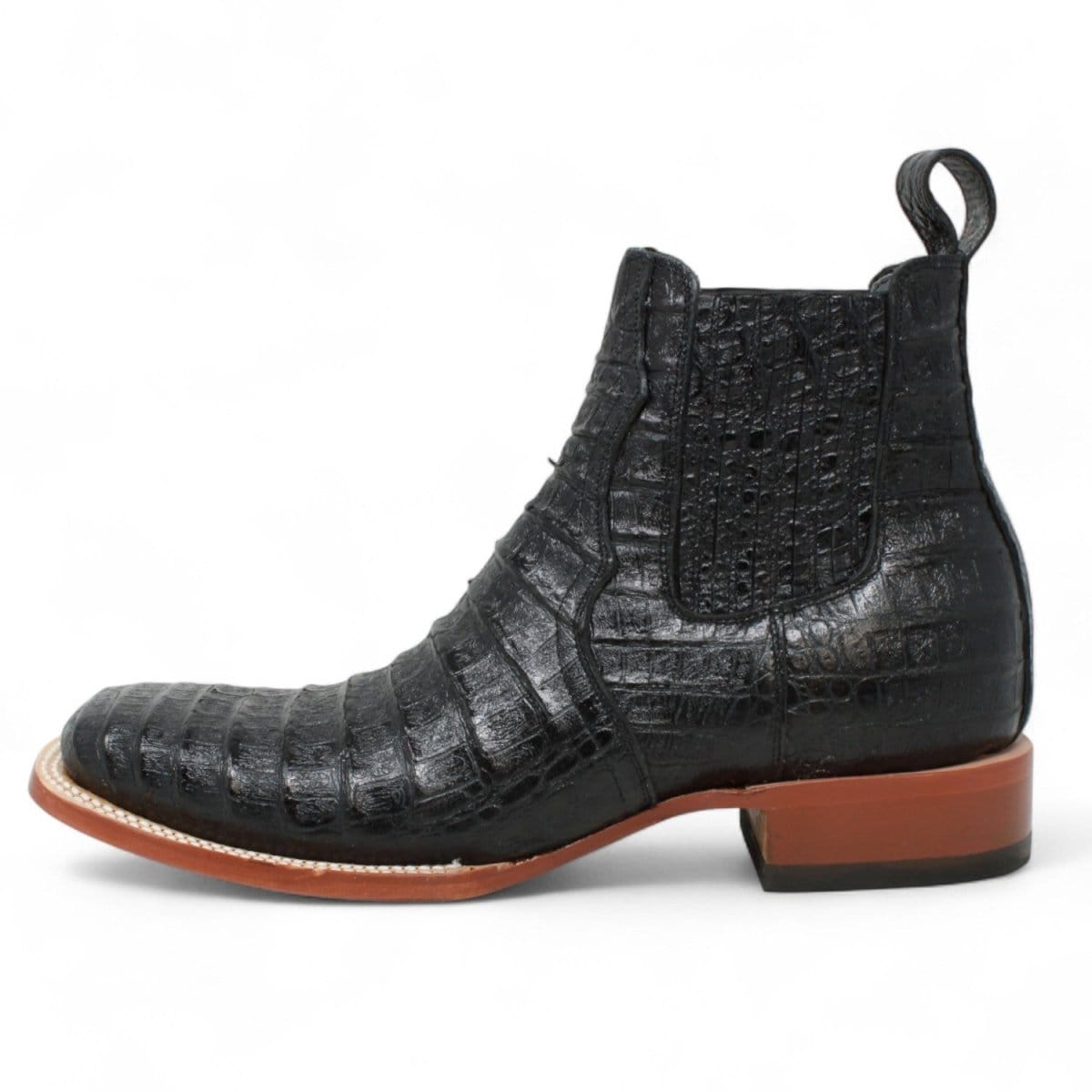 Tanner Mark Boots Boots Men's Caiman Belly Print Square Toe Ankle Boots in Black - Tanner Mark Boots